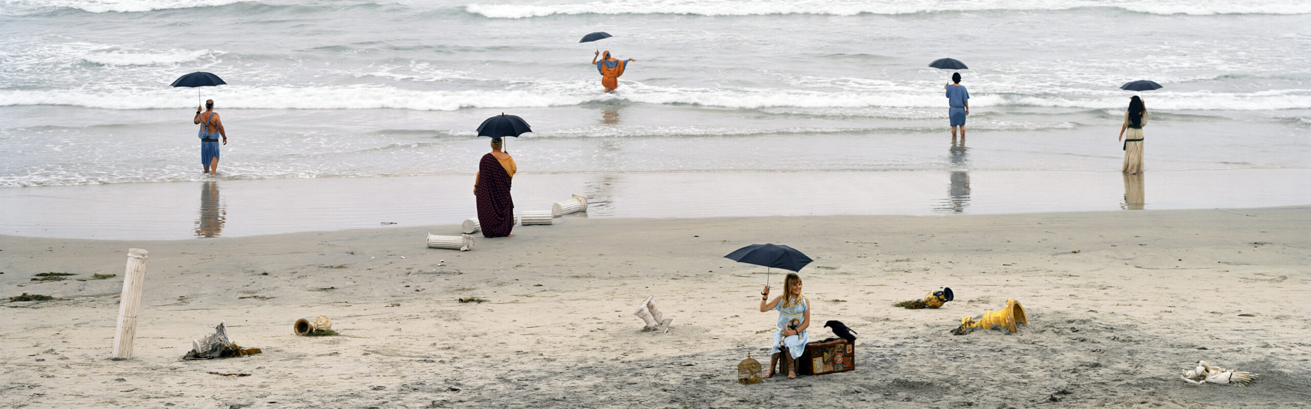 Eleanor Antin (American, b. 1935), Going Home, from Roman Allegories, 2004, chromogenic print, 48-1/2 x 102-3/4 x 2 inches. Palmer Museum of Art, Purchased with funds provided by the Donald W. Hamer Endowment for Art Acquisitions and Exhibitions, 2006.29. © Eleanor Antin