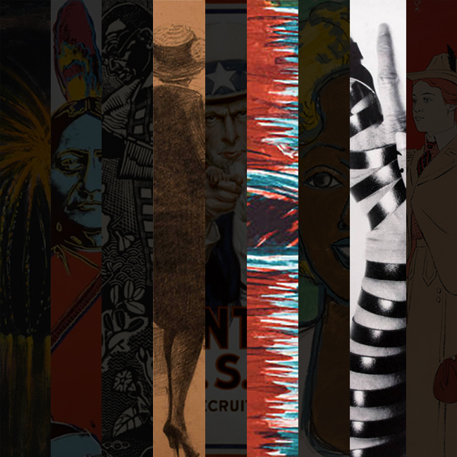 Collage of artworks with some panels blacked out