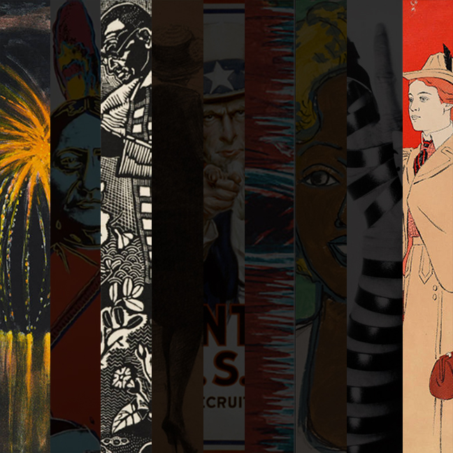 Collage of artworks with some panels blacked out